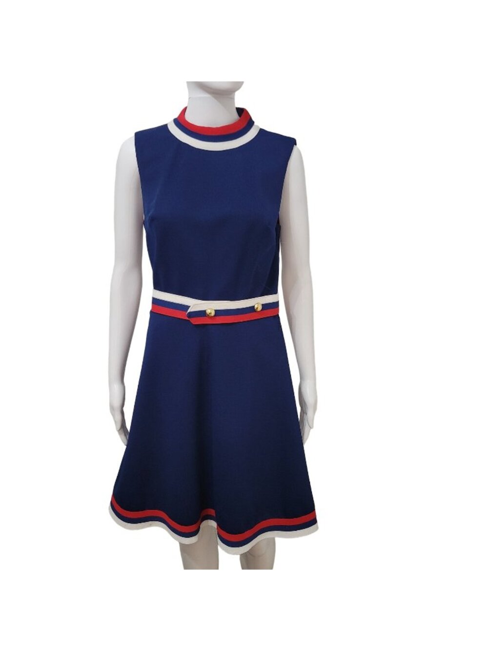 Navy Dress with Red and White Trim